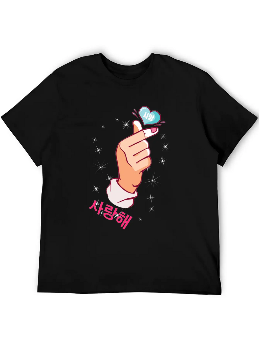 Kawaii Saranghae Korean Finger Heart K-Pop Kdrama Basic Graphic T-Shirt – Daily Comfort In Soft Cotton