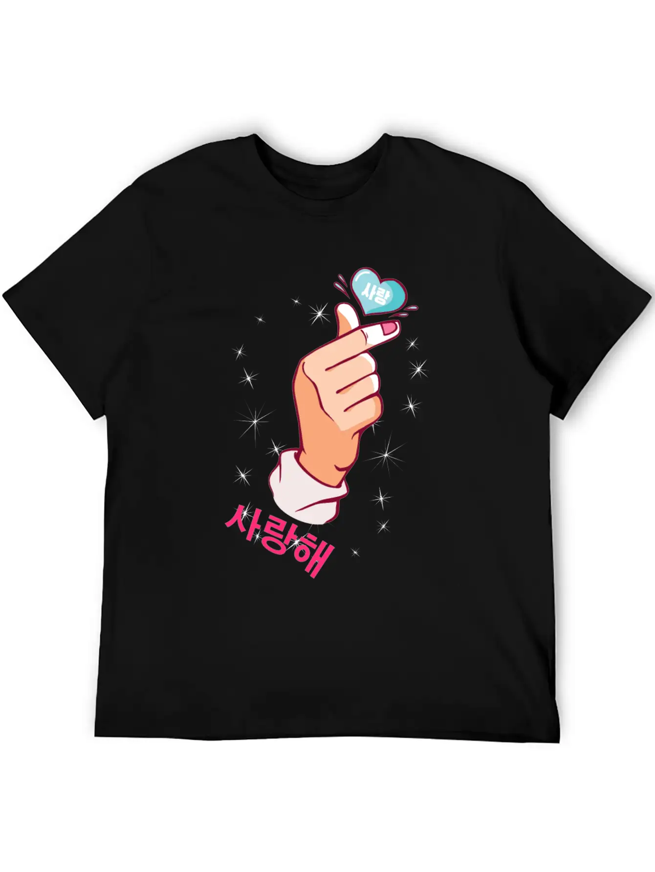 Kawaii Saranghae Korean Finger Heart K-Pop Kdrama Basic Graphic T-Shirt – Daily Comfort In Soft Cotton