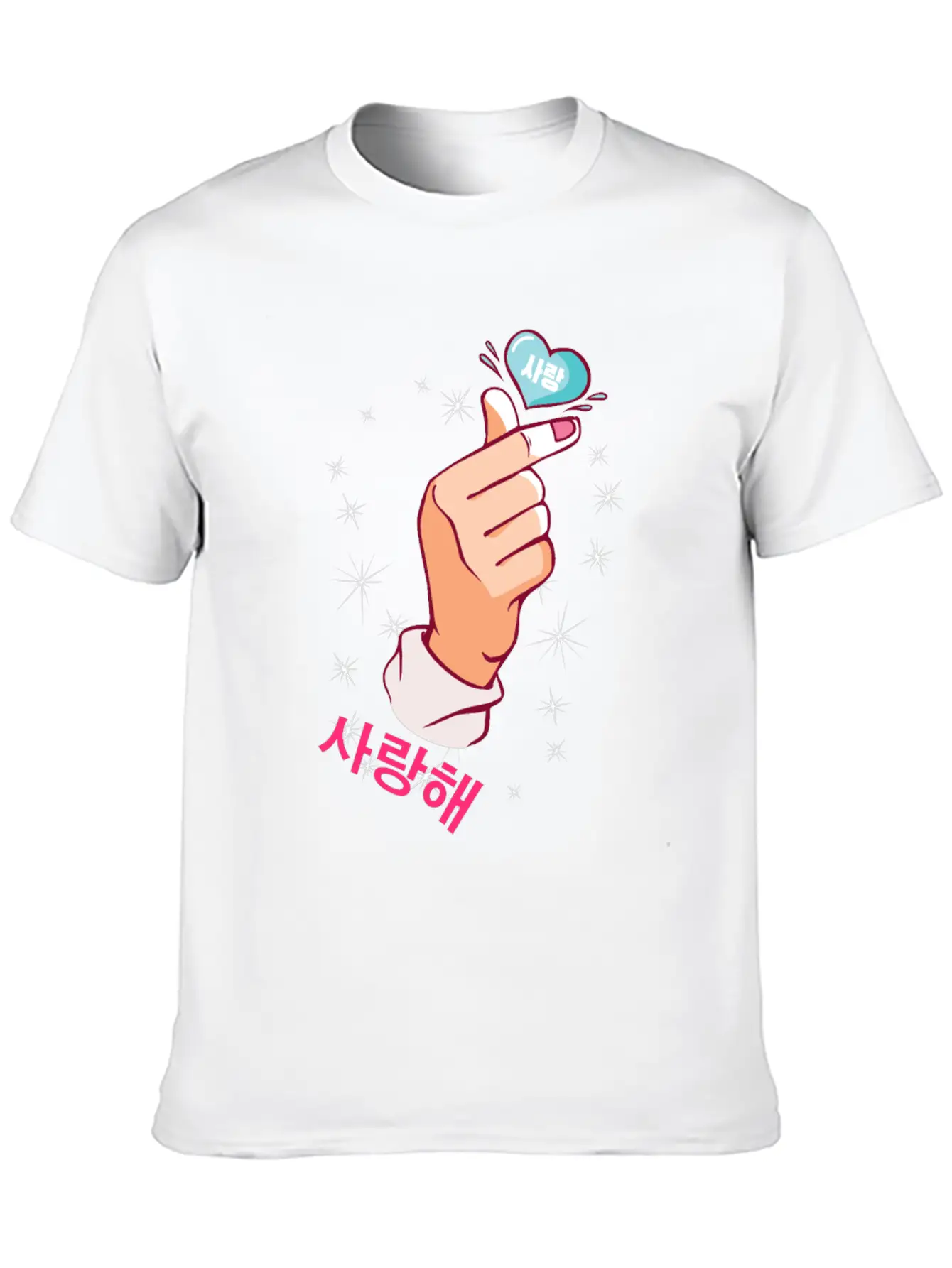 Kawaii Saranghae Korean Finger Heart K-Pop Kdrama Basic Graphic T-Shirt – Daily Comfort In Soft Cotton