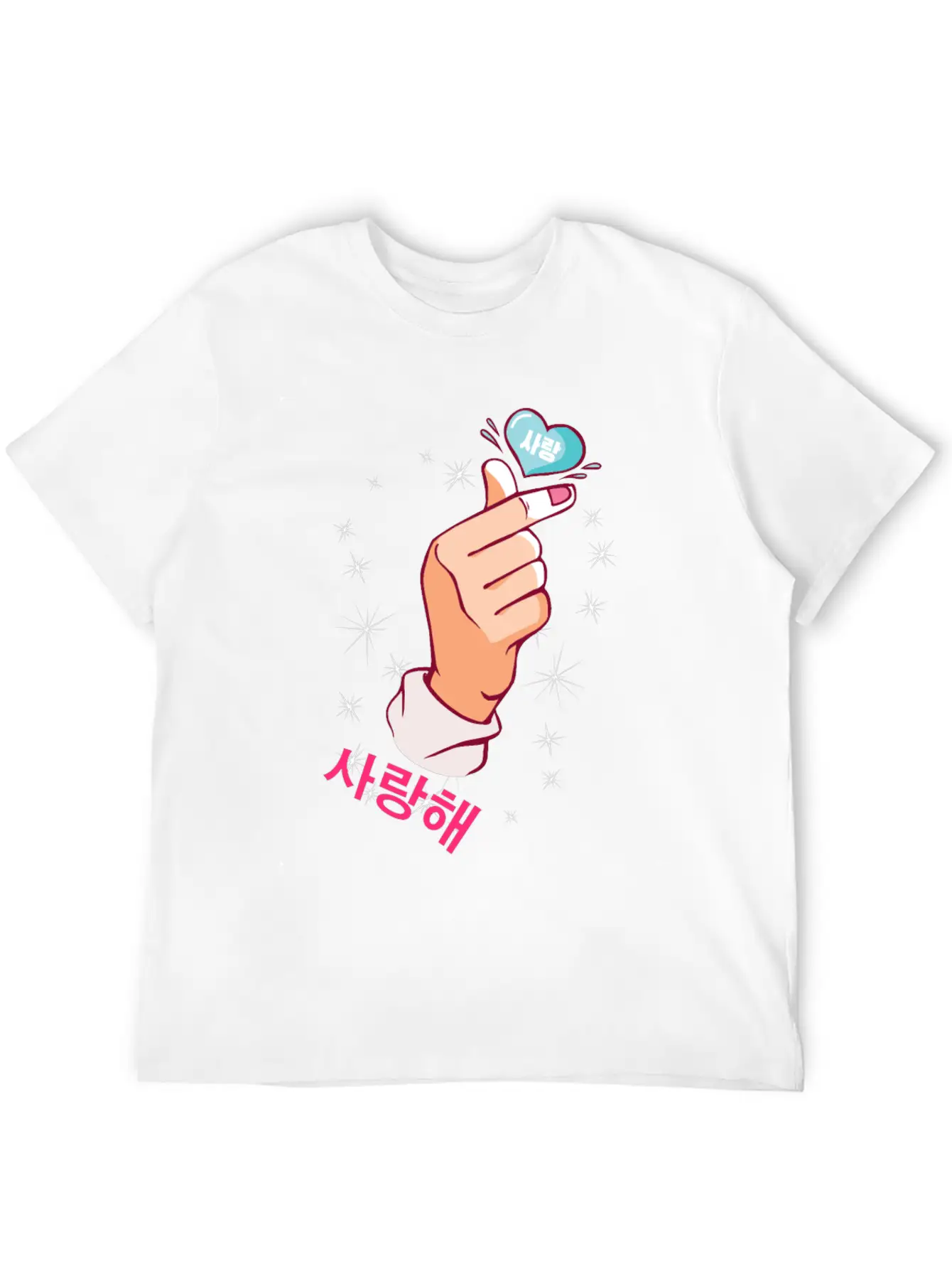 Kawaii Saranghae Korean Finger Heart K-Pop Kdrama Basic Graphic T-Shirt – Daily Comfort In Soft Cotton