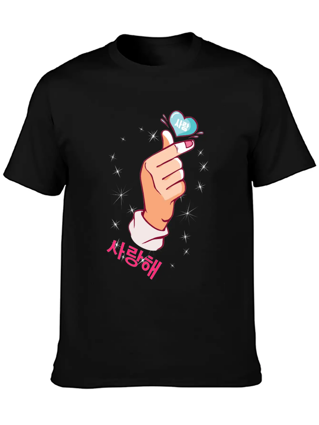 Kawaii Saranghae Korean Finger Heart K-Pop Kdrama Basic Graphic T-Shirt – Daily Comfort In Soft Cotton
