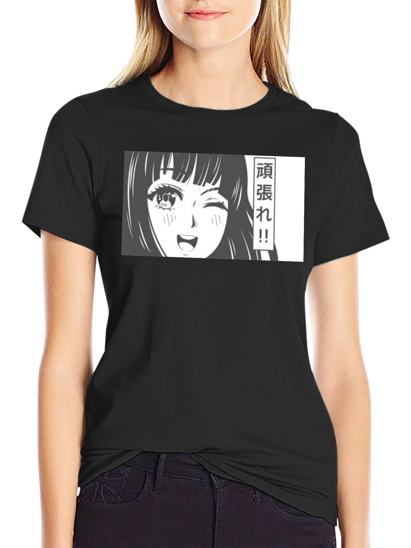 Anime Girl Graphic T-Shirt - Black Manga Tee