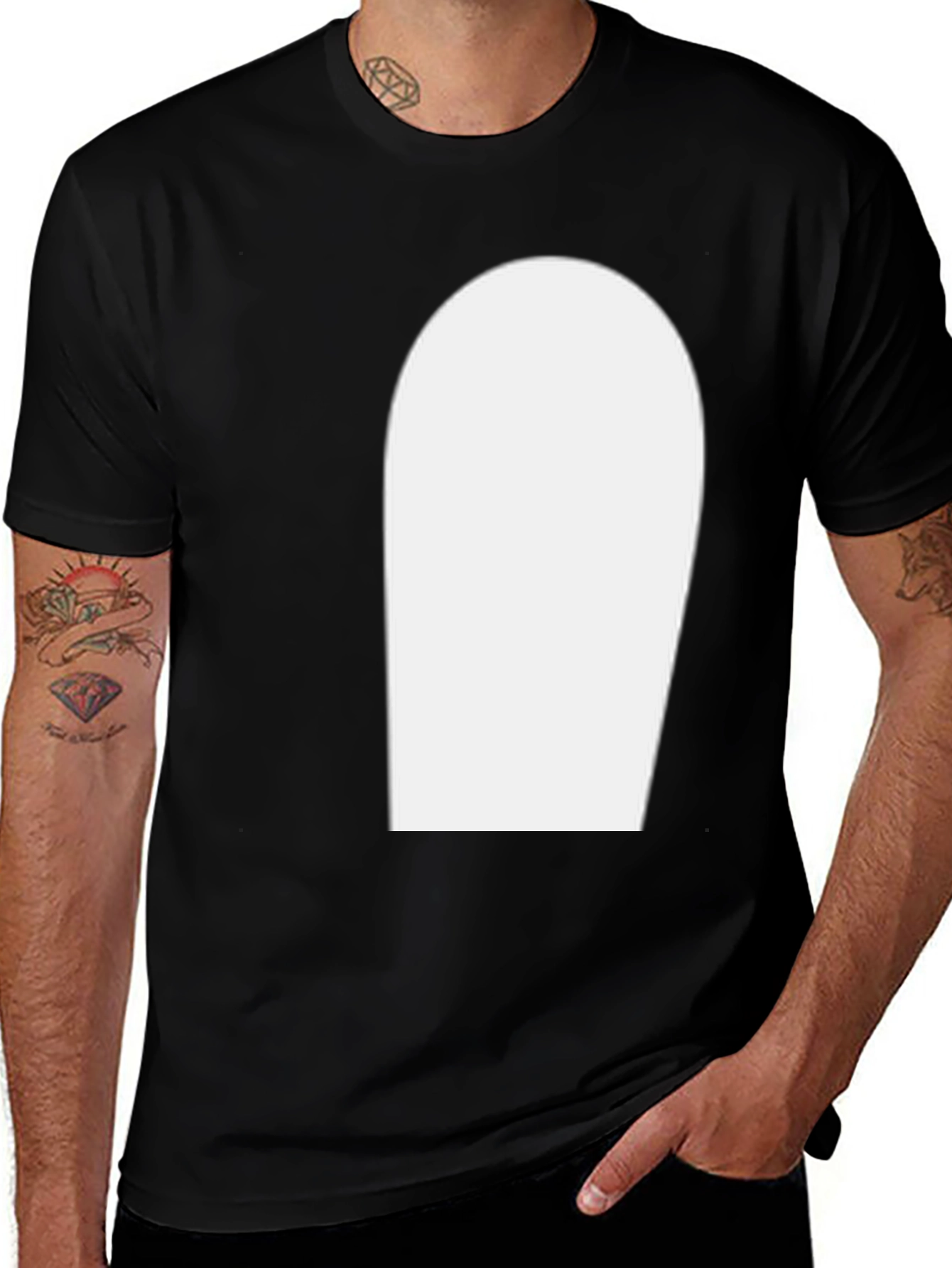 Mens Black T-Shirt with White Graphic Print