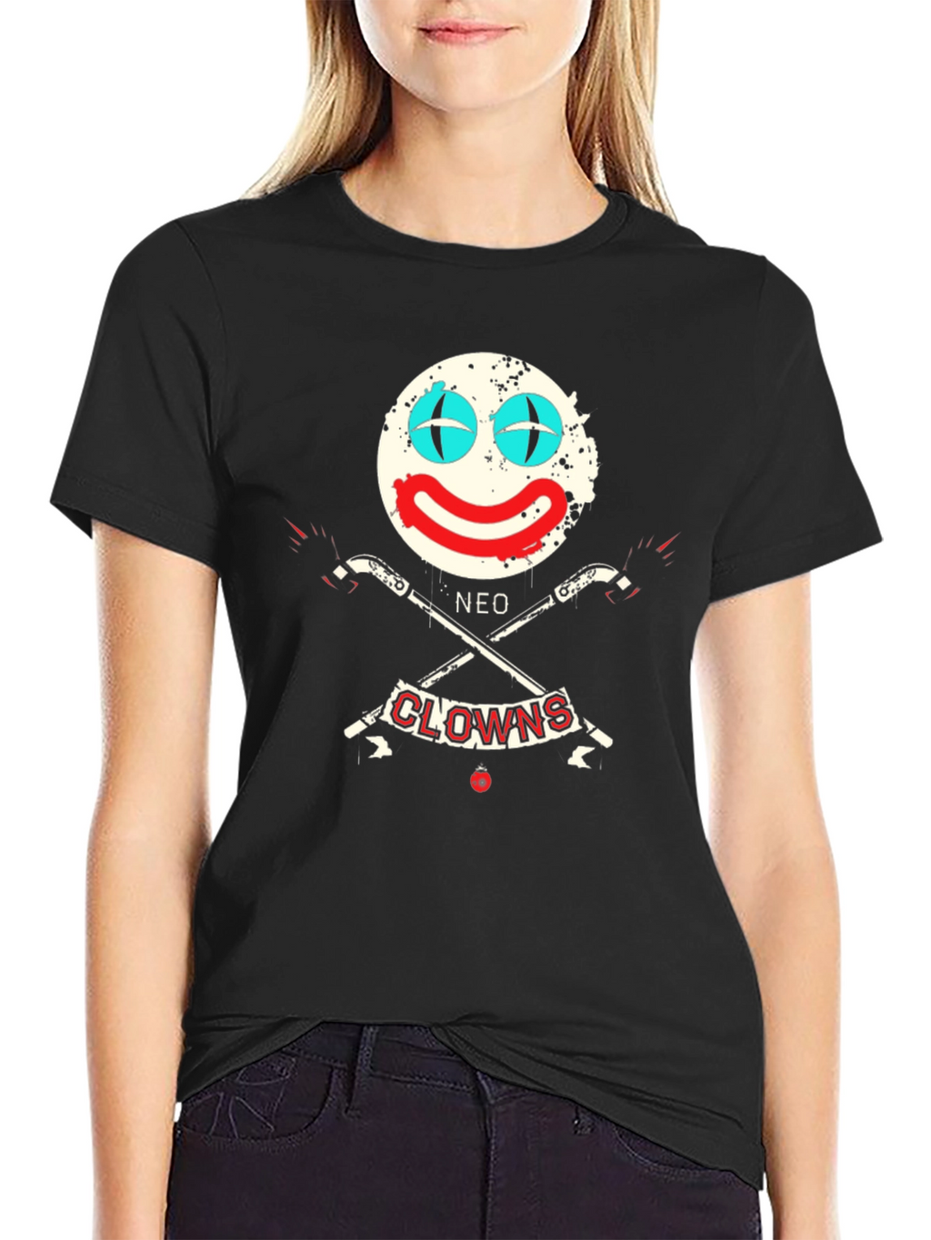 Neo Clowns Graphic Tee - Skull & Guns Design