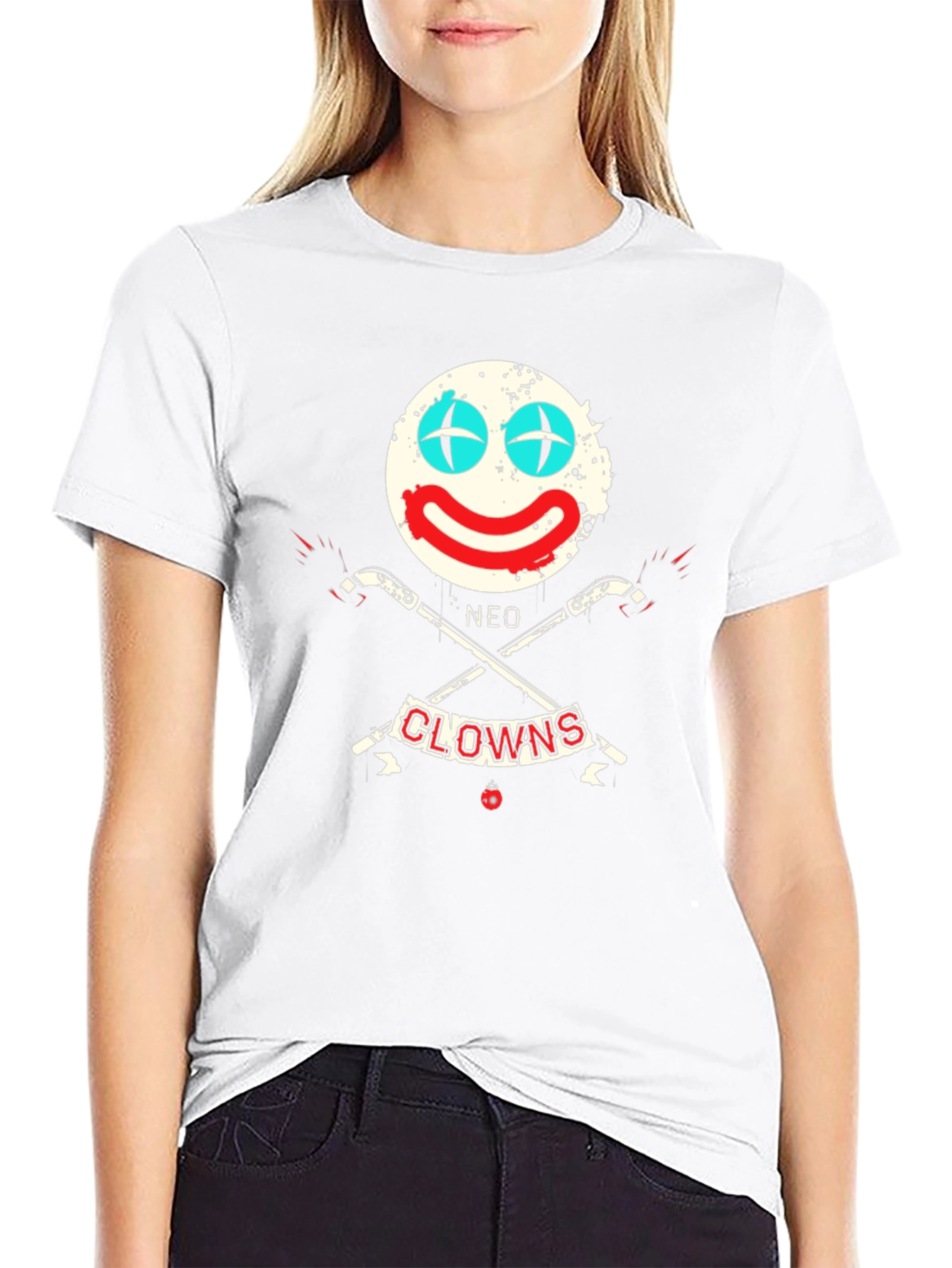 Neo Clowns Graphic Tee - Skull & Guns Design