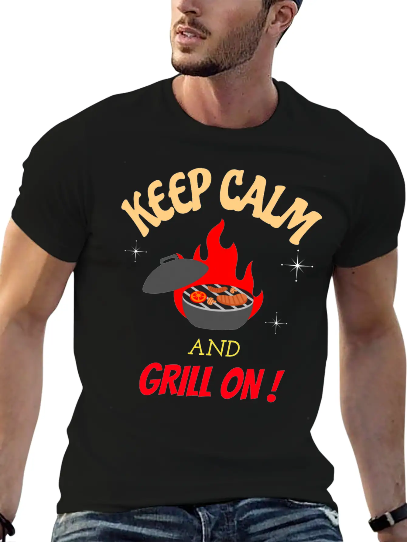 Keep Calm And Grill On Bbq Cooking Breathable Graphic T-Shirt – Perfect For Casual Days