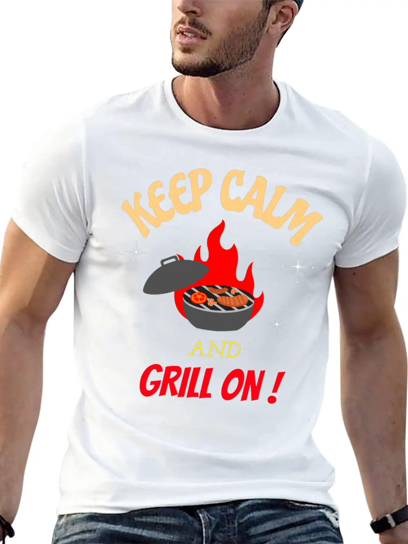 Keep Calm And Grill On Bbq Cooking Breathable Graphic T-Shirt – Perfect For Casual Days