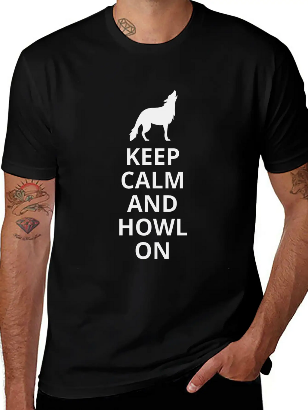 Keep Calm And Howl On - Wolf Essential Cotton Tee For Daily Outfits – Unisex Style