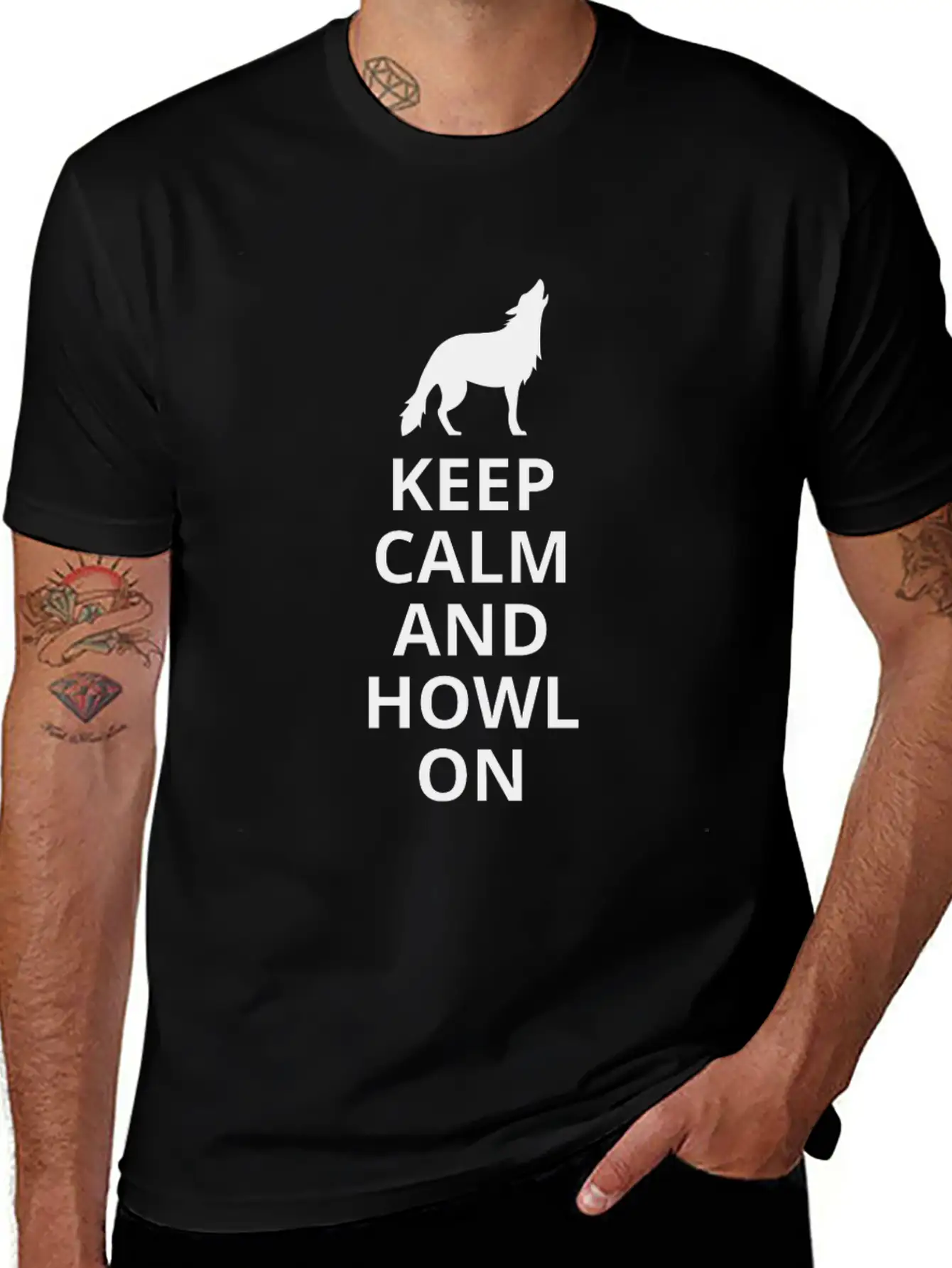 Keep Calm And Howl On - Wolf Essential Cotton Tee For Daily Outfits – Unisex Style