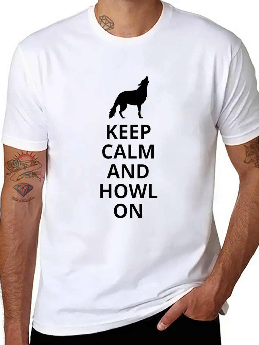 Keep Calm And Howl On - Wolf Essential Cotton Tee For Daily Outfits – Unisex Style
