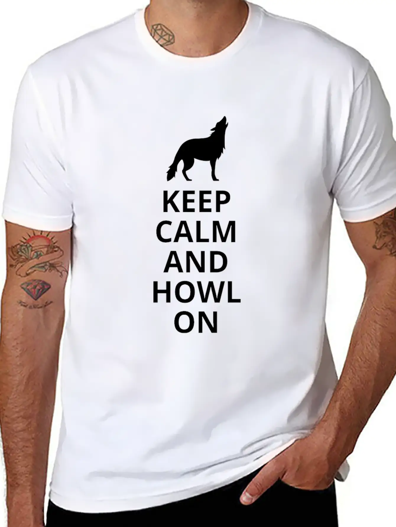 Keep Calm And Howl On - Wolf Essential Cotton Tee For Daily Outfits – Unisex Style
