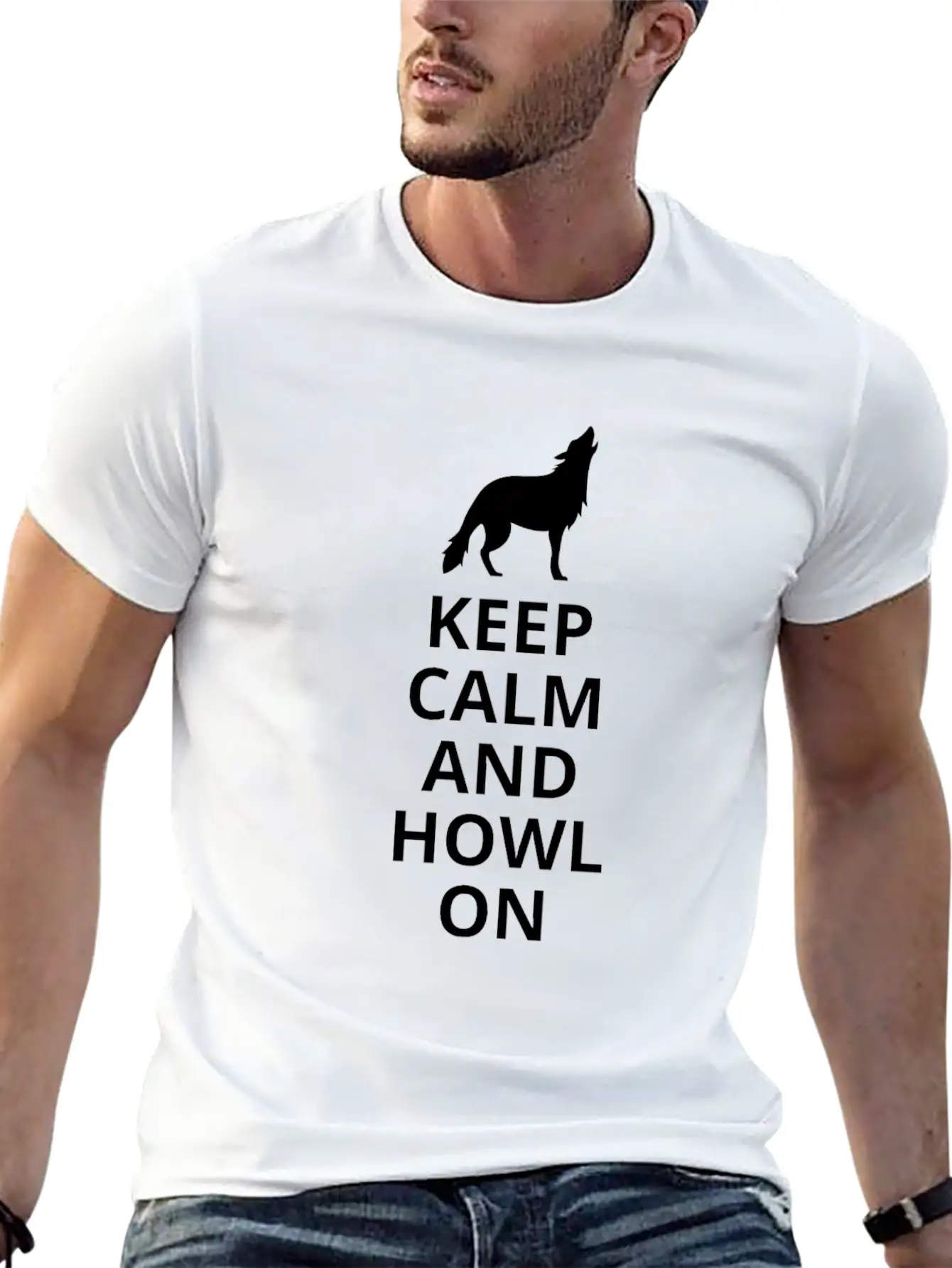 Keep Calm And Howl On - Wolf Essential Cotton Tee For Daily Outfits – Unisex Style