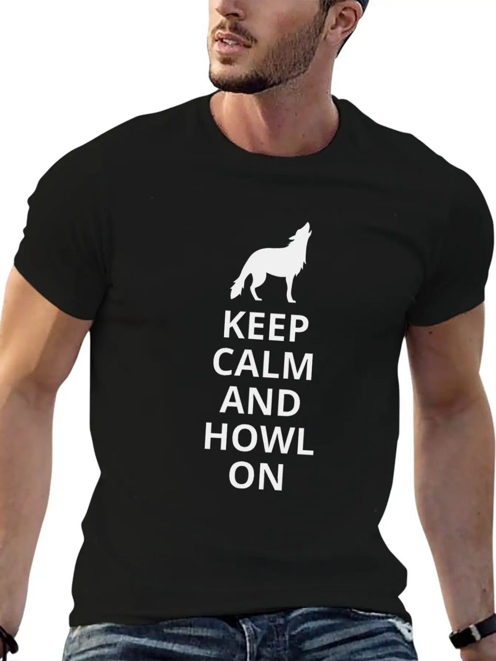 Keep Calm And Howl On - Wolf Essential Cotton Tee For Daily Outfits – Unisex Style
