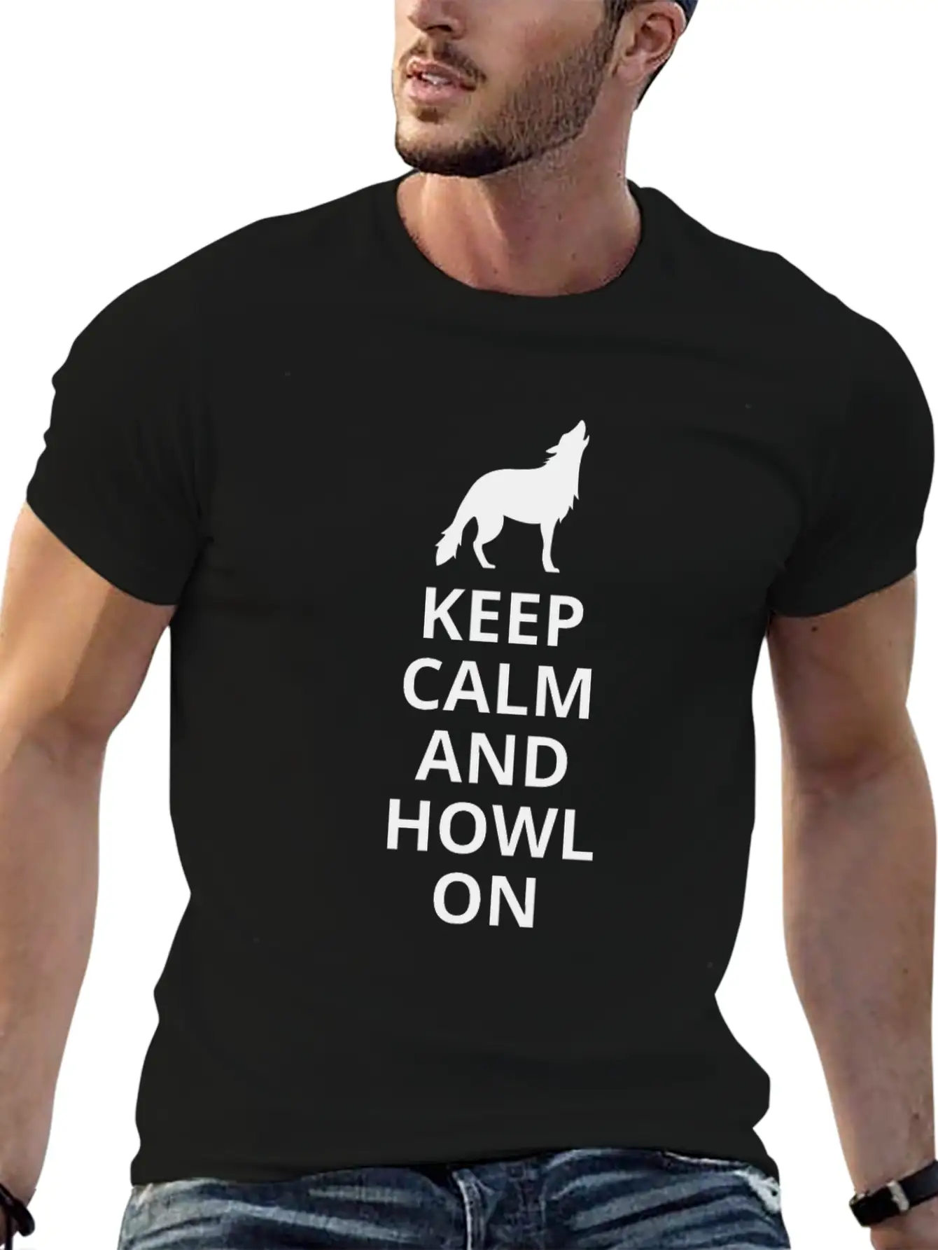 Keep Calm And Howl On - Wolf Essential Cotton Tee For Daily Outfits – Unisex Style