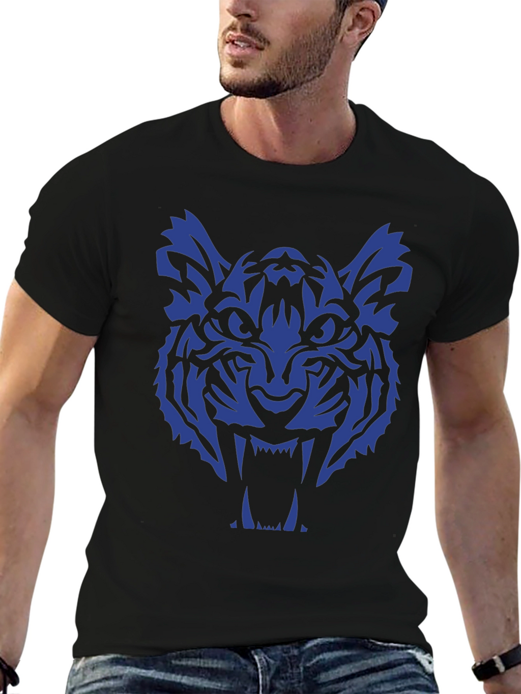 Tiger Graphic Tee - Bold Blue Design