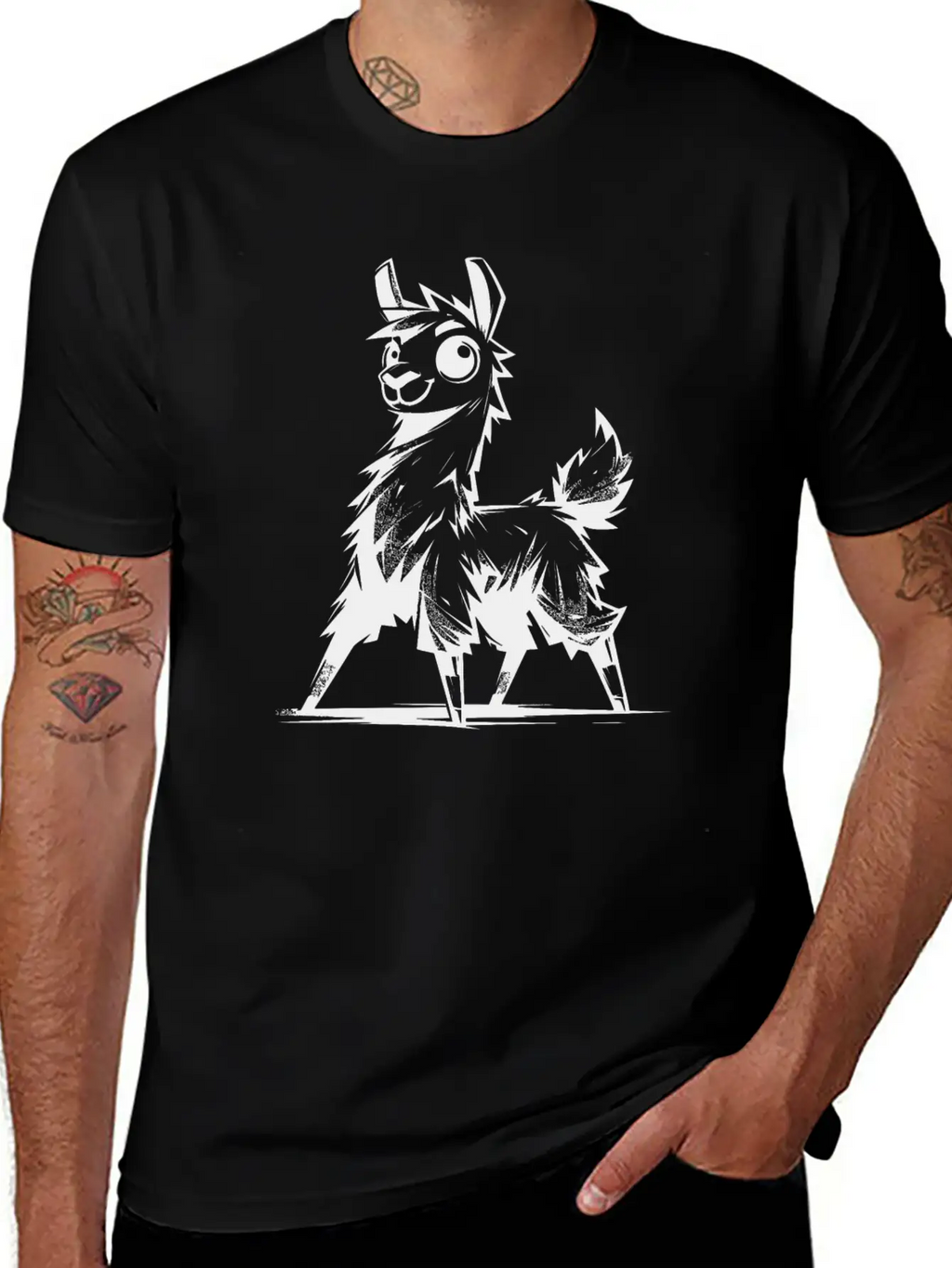 Kids Llama Pencil Sketch Style Timeless Short Sleeve Tee – Comfy And Minimalist Design