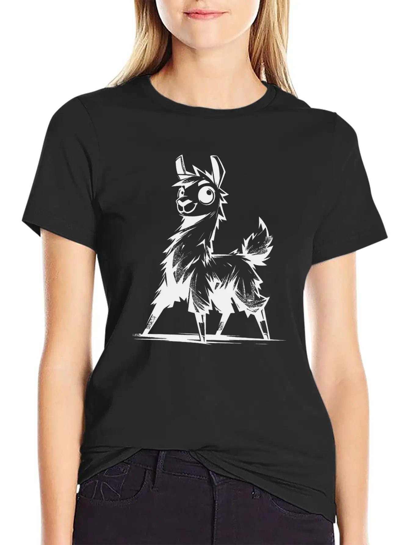 Kids Llama Pencil Sketch Style Timeless Short Sleeve Tee – Comfy And Minimalist Design