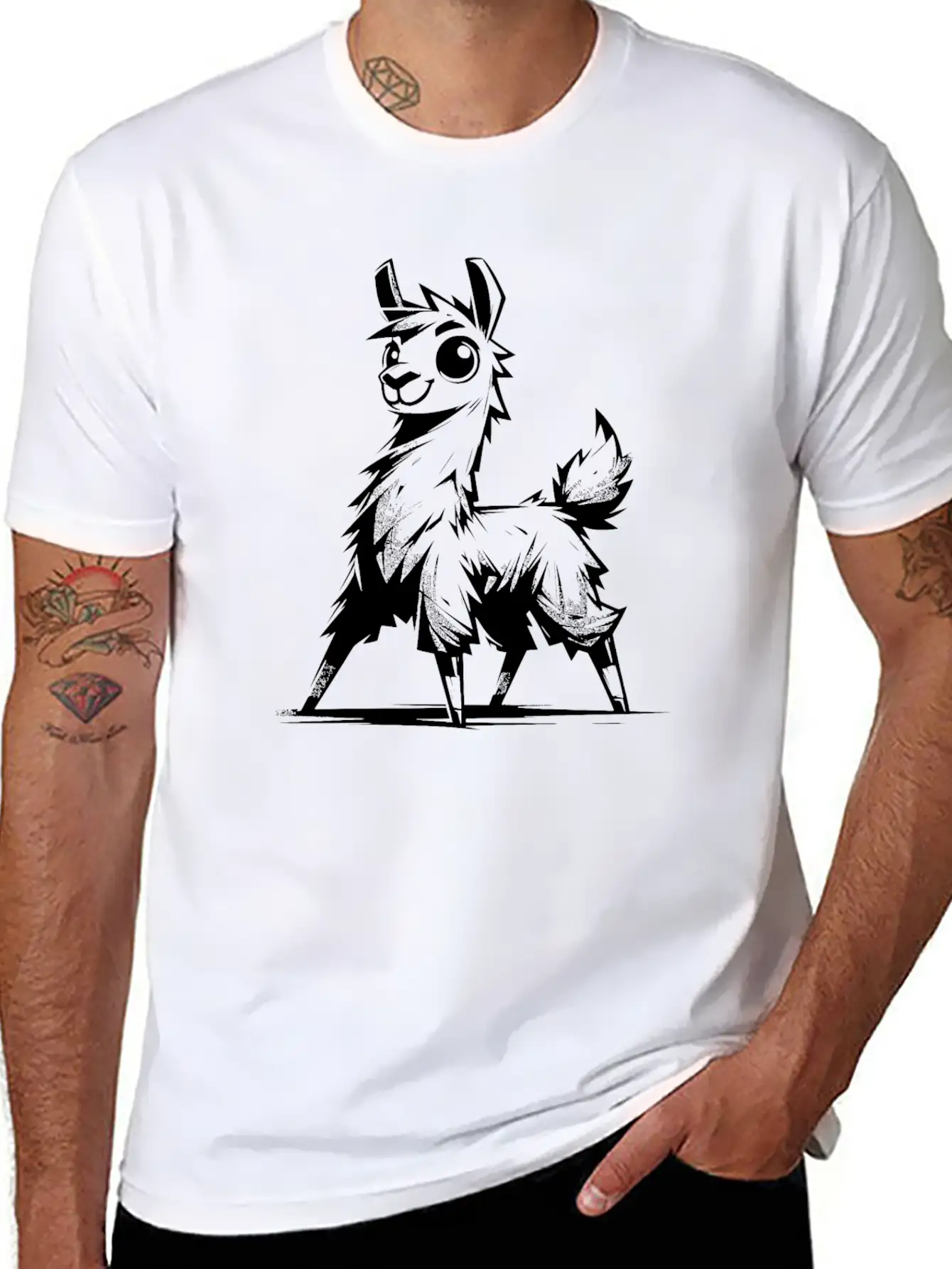 Kids Llama Pencil Sketch Style Timeless Short Sleeve Tee – Comfy And Minimalist Design
