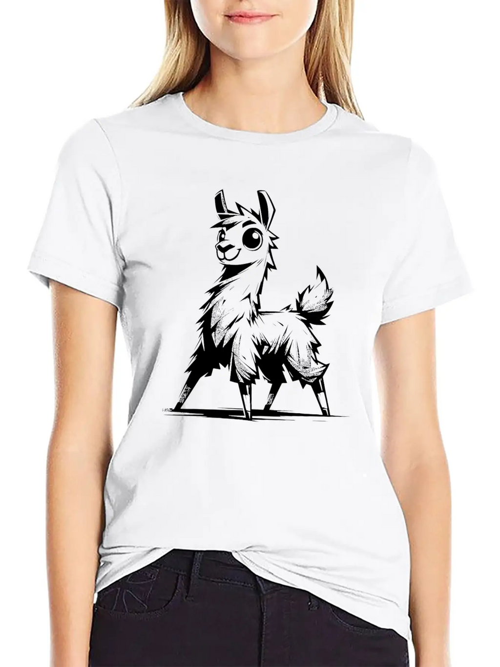 Kids Llama Pencil Sketch Style Timeless Short Sleeve Tee – Comfy And Minimalist Design