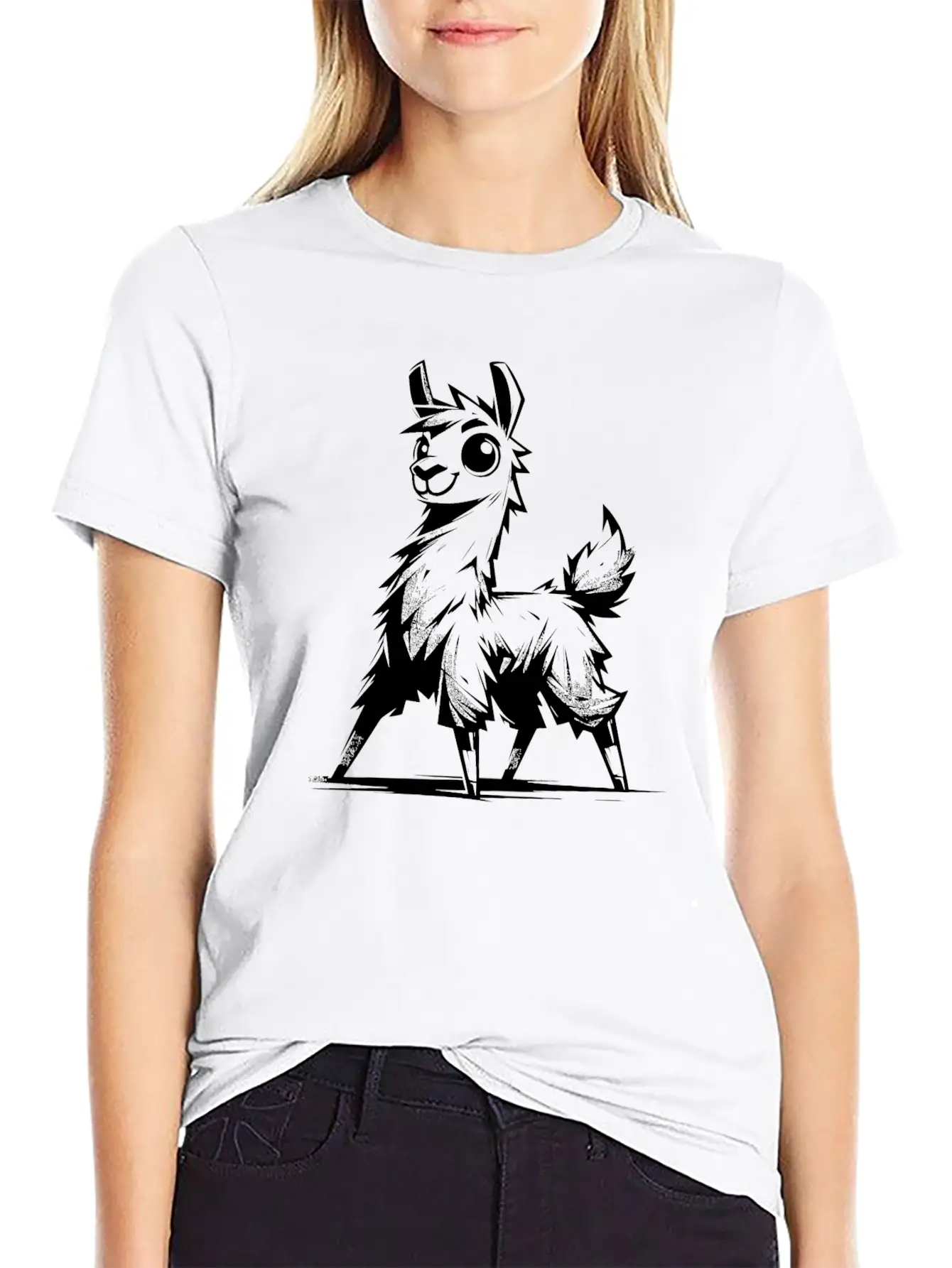 Kids Llama Pencil Sketch Style Timeless Short Sleeve Tee – Comfy And Minimalist Design