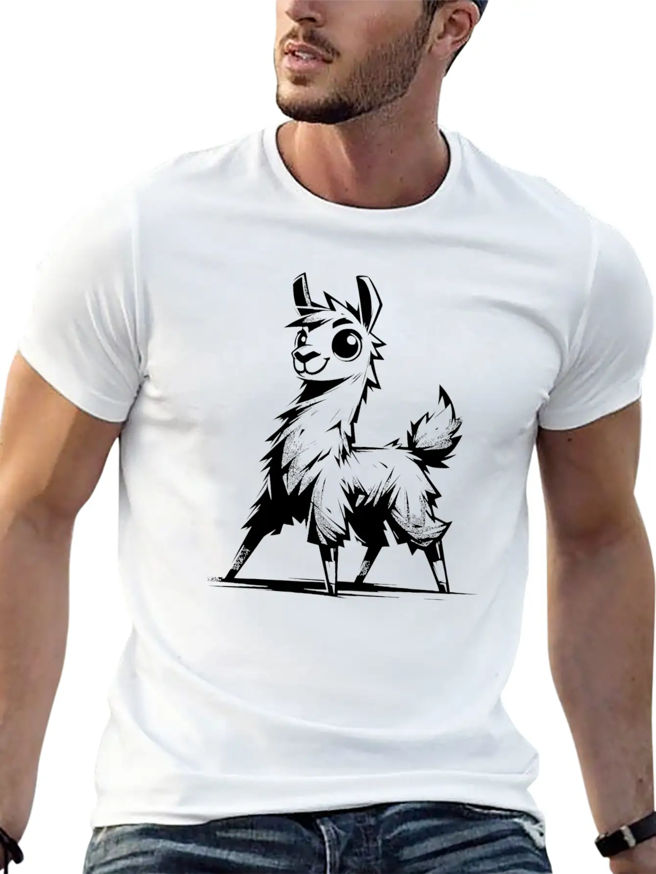 Kids Llama Pencil Sketch Style Timeless Short Sleeve Tee – Comfy And Minimalist Design