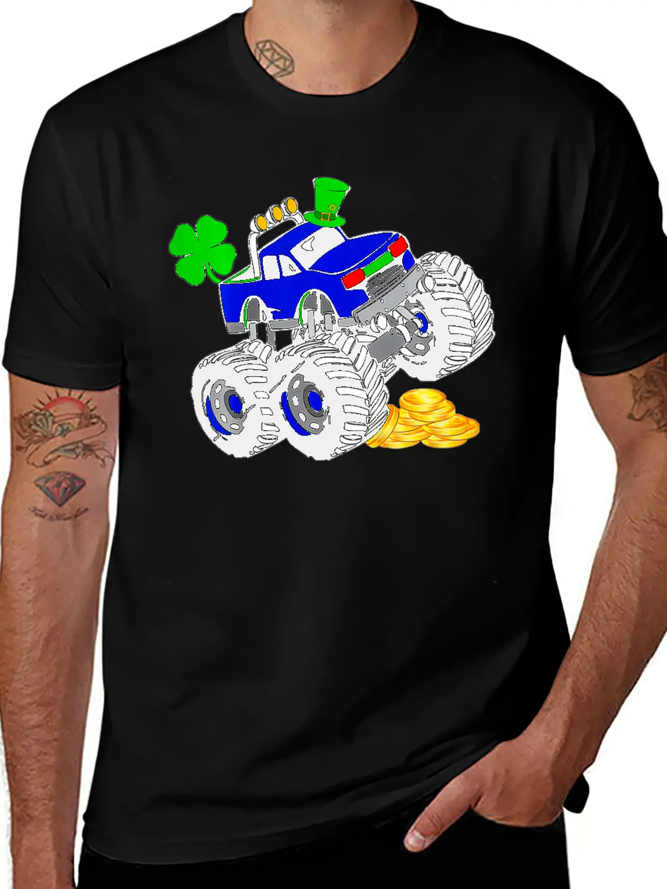 Kids Saint Patricks Day Monster Truck Shamrock Breathable Graphic T-Shirt – Perfect For Casual Days