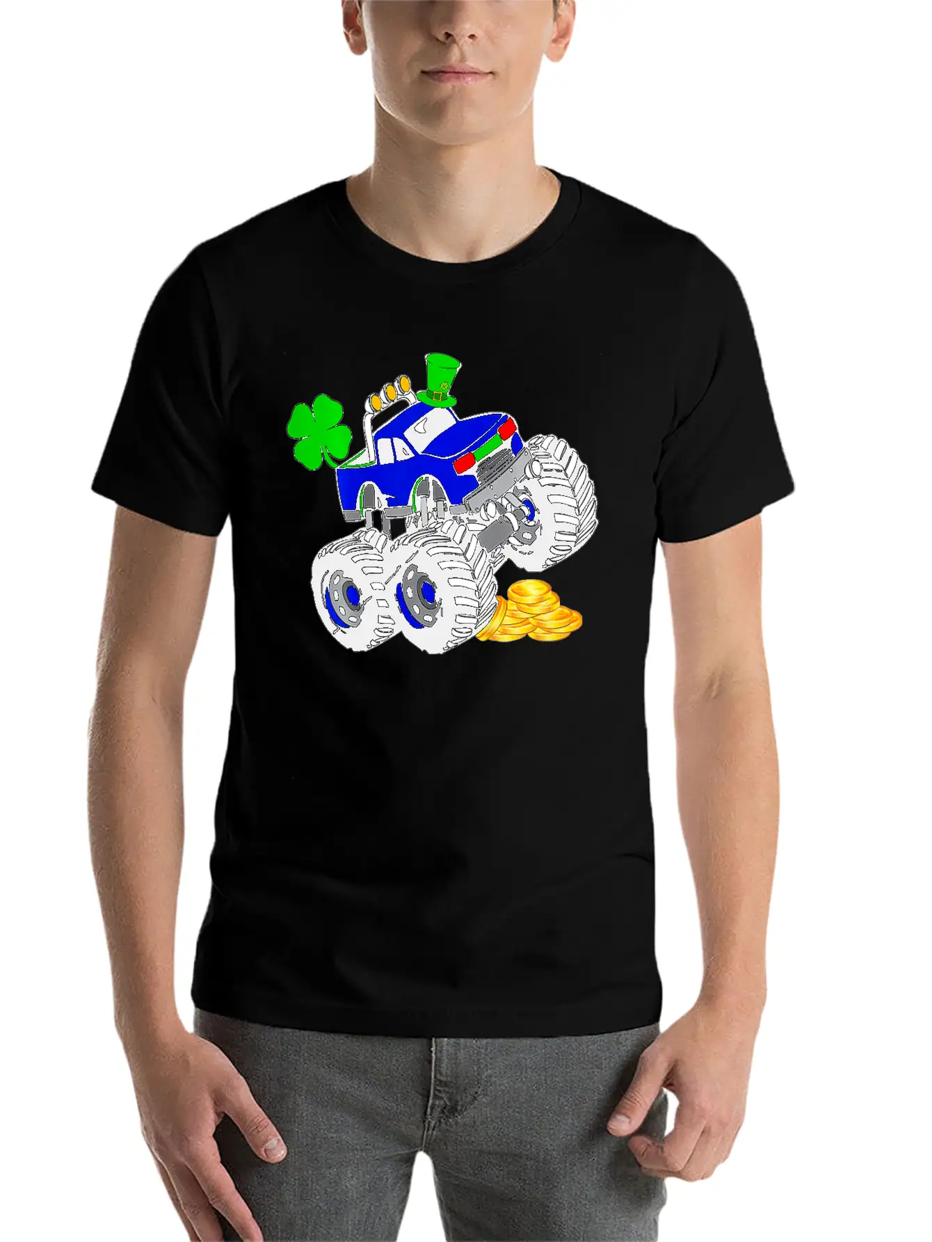 Kids Saint Patricks Day Monster Truck Shamrock Breathable Graphic T-Shirt – Perfect For Casual Days