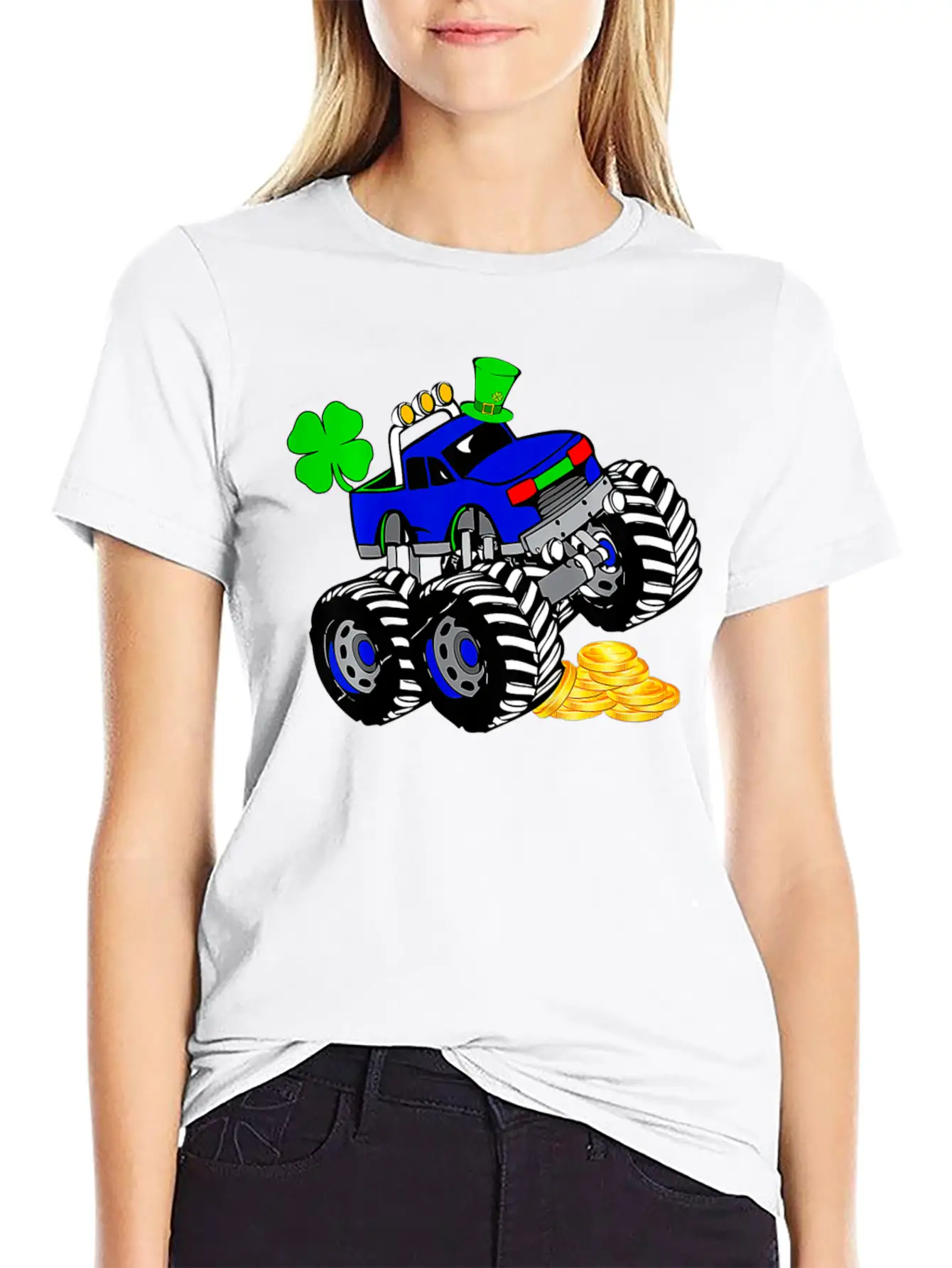 Kids Saint Patricks Day Monster Truck Shamrock Breathable Graphic T-Shirt – Perfect For Casual Days