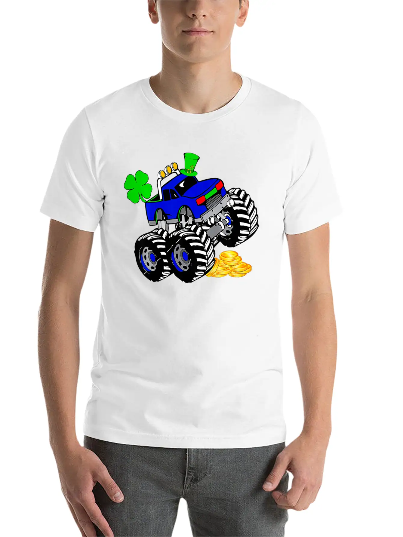 Kids Saint Patricks Day Monster Truck Shamrock Breathable Graphic T-Shirt – Perfect For Casual Days