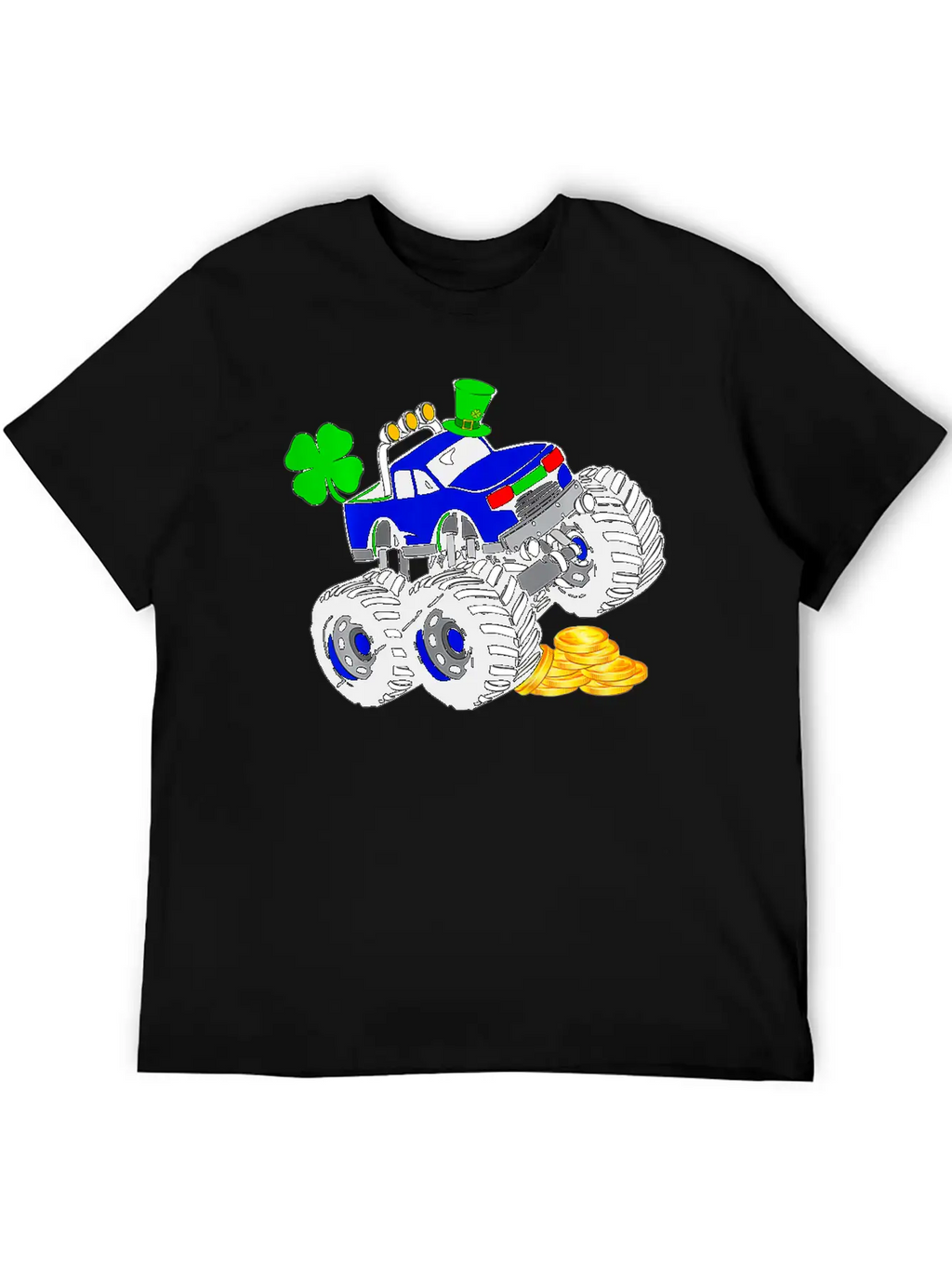 Kids Saint Patricks Day Monster Truck Shamrock Breathable Graphic T-Shirt – Perfect For Casual Days