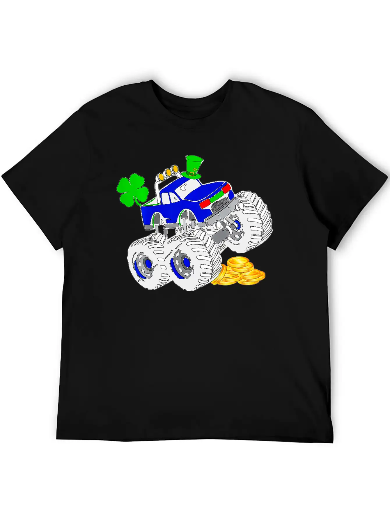 Kids Saint Patricks Day Monster Truck Shamrock Breathable Graphic T-Shirt – Perfect For Casual Days