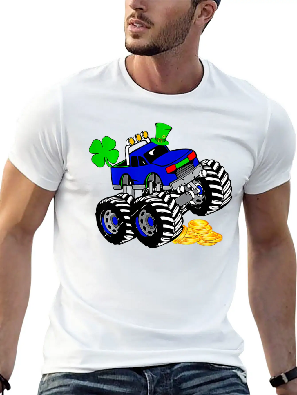 Kids Saint Patricks Day Monster Truck Shamrock Breathable Graphic T-Shirt – Perfect For Casual Days