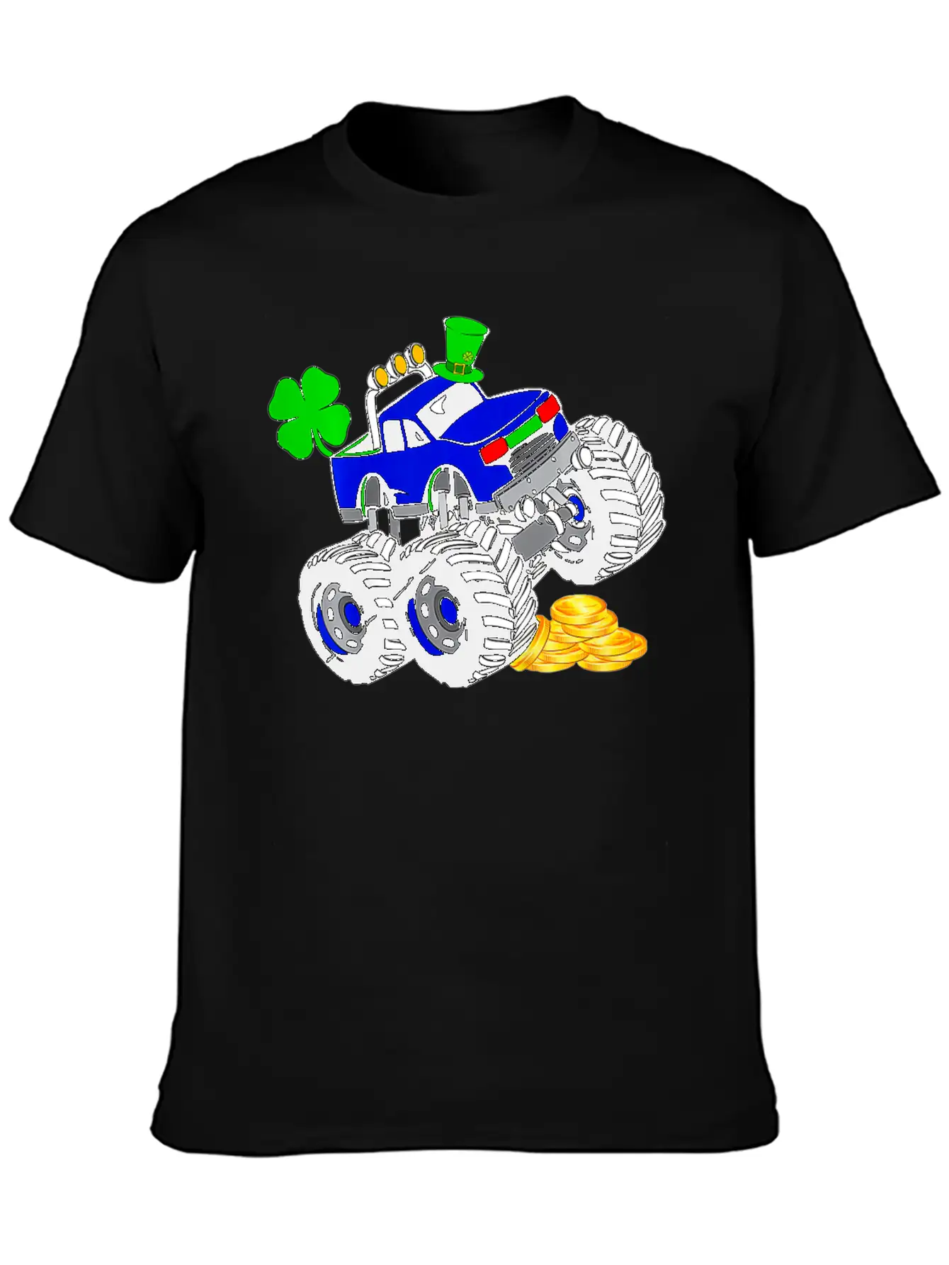 Kids Saint Patricks Day Monster Truck Shamrock Breathable Graphic T-Shirt – Perfect For Casual Days