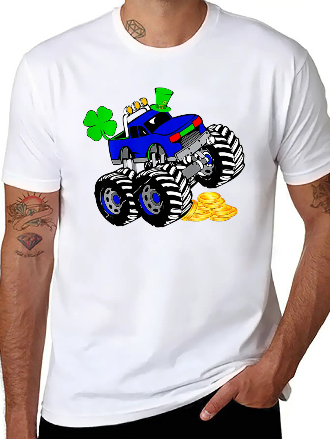 Kids Saint Patricks Day Monster Truck Shamrock Breathable Graphic T-Shirt – Perfect For Casual Days