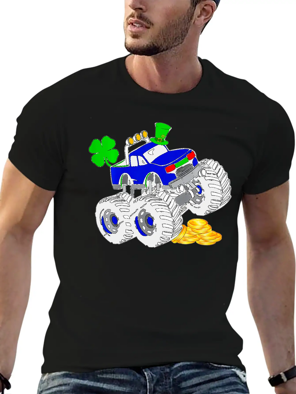 Kids Saint Patricks Day Monster Truck Shamrock Breathable Graphic T-Shirt – Perfect For Casual Days