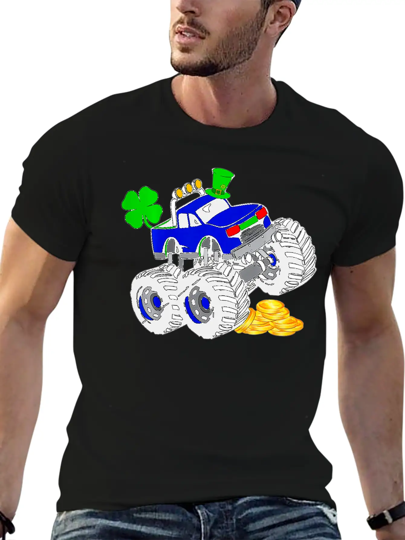 Kids Saint Patricks Day Monster Truck Shamrock Breathable Graphic T-Shirt – Perfect For Casual Days