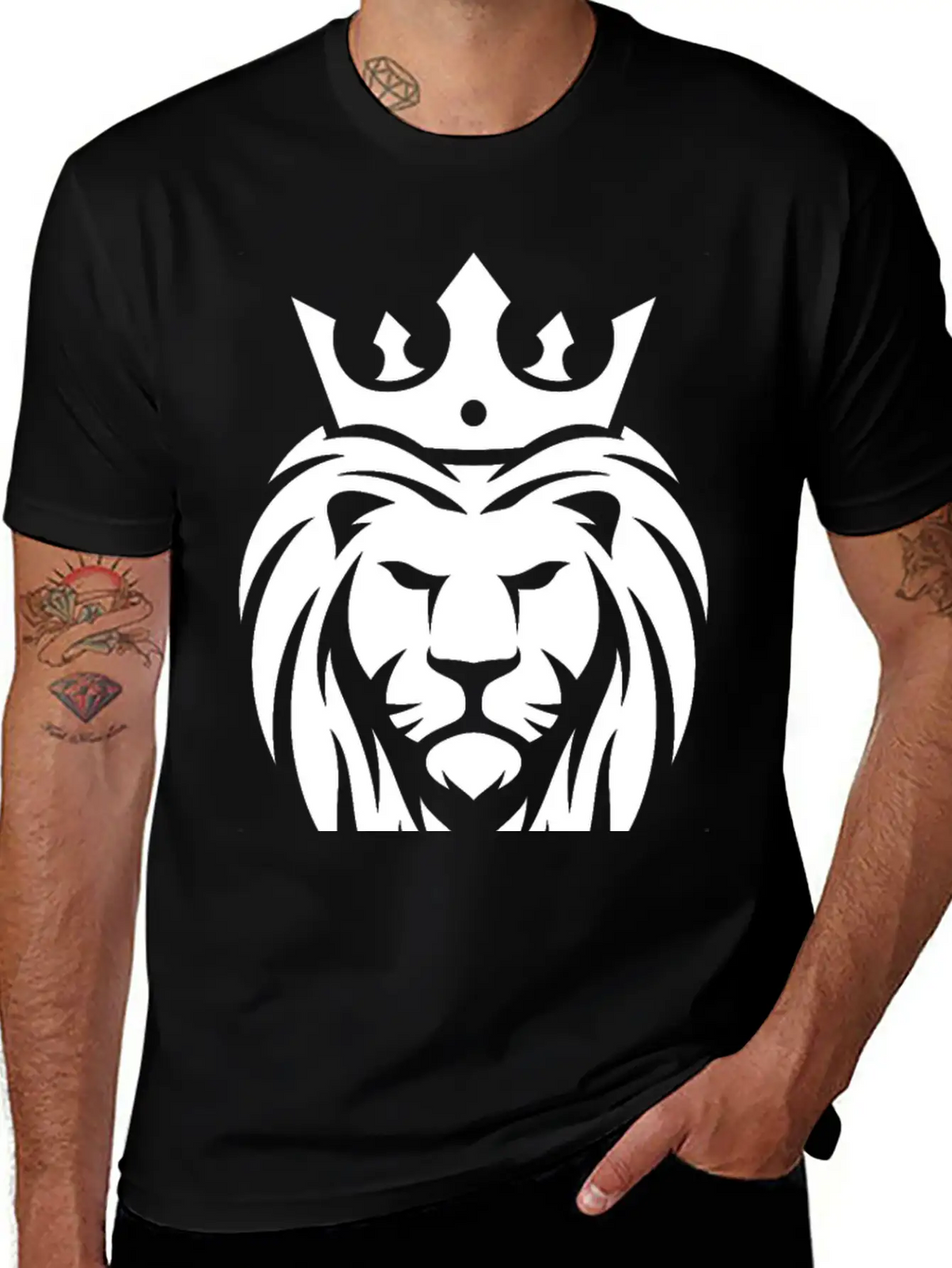 King Lion Royal, Regal, Kingly, Crown, Royalty Stylish Everyday T-Shirt – Unisex Basic Cotton Tee