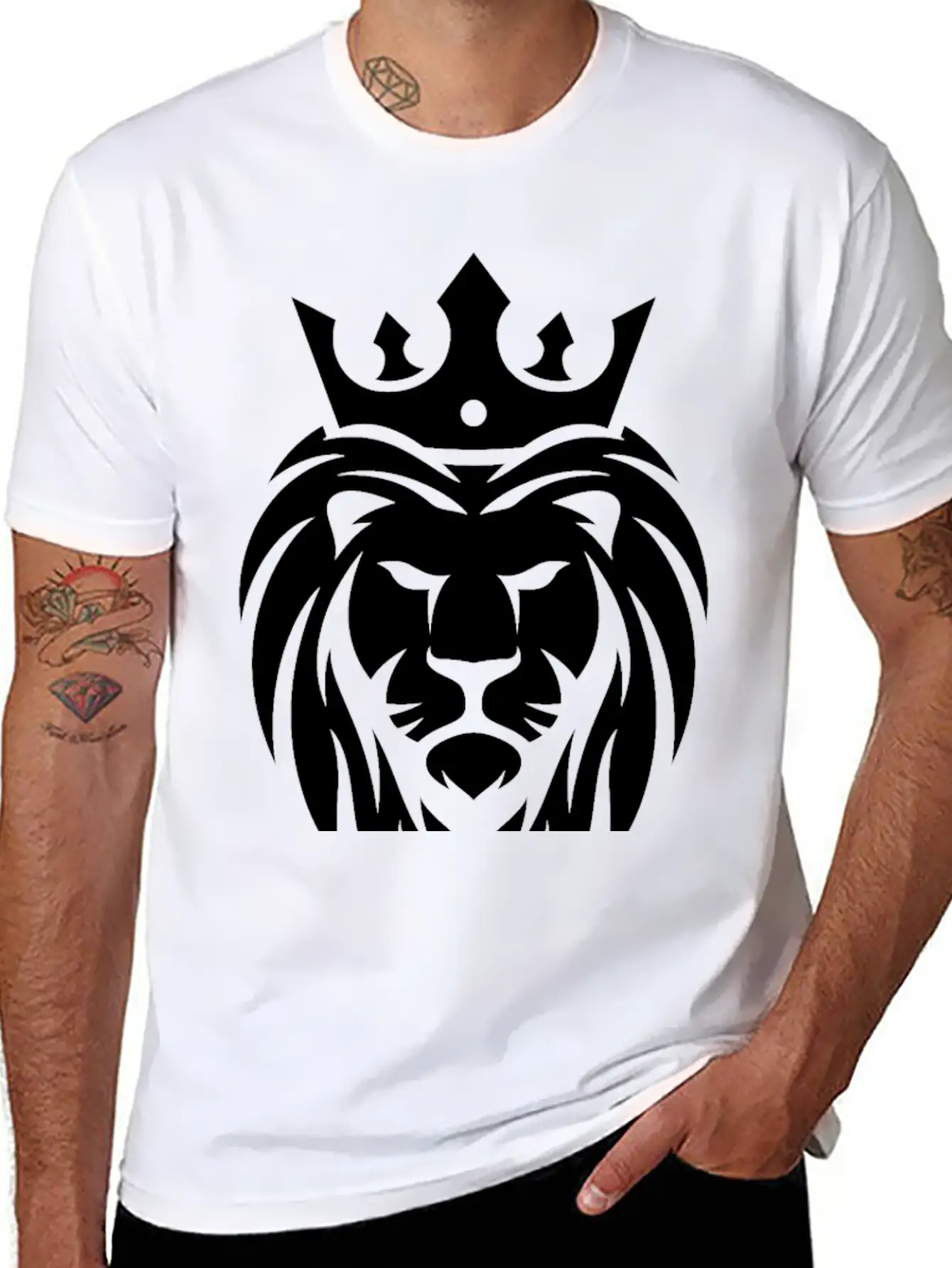 King Lion Royal, Regal, Kingly, Crown, Royalty Stylish Everyday T-Shirt – Unisex Basic Cotton Tee