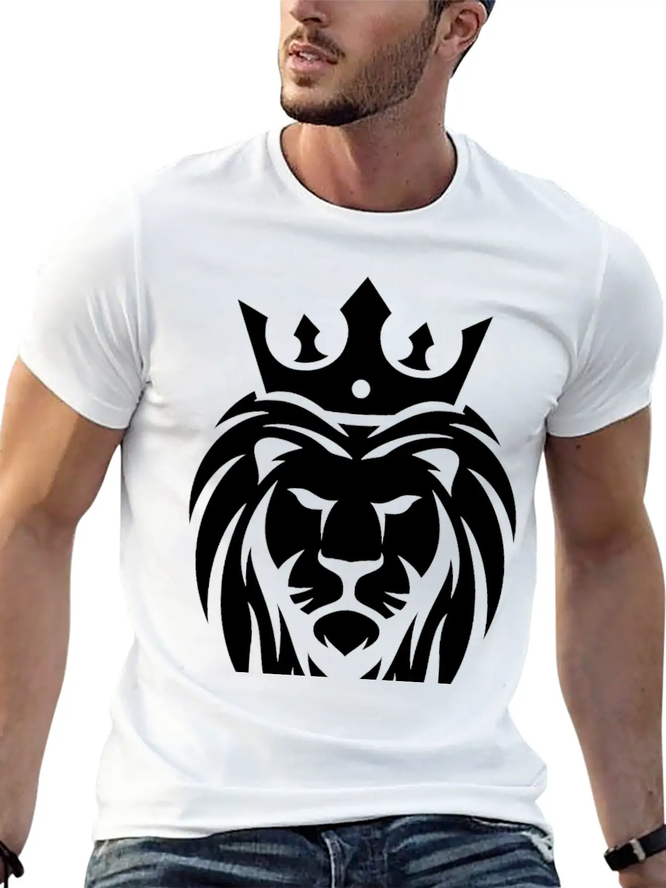 King Lion Royal, Regal, Kingly, Crown, Royalty Stylish Everyday T-Shirt – Unisex Basic Cotton Tee