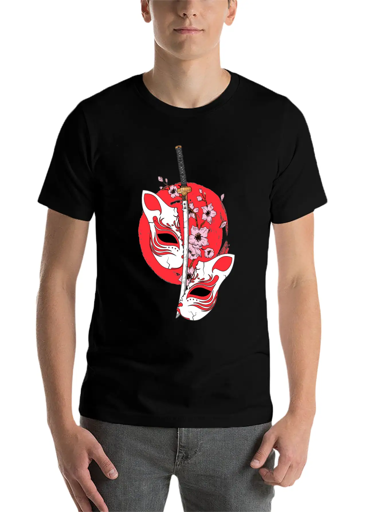 Kitsune Mask Japanese Sword Katana Japanese Classic Cotton Tee – Unisex Comfort For Any Season