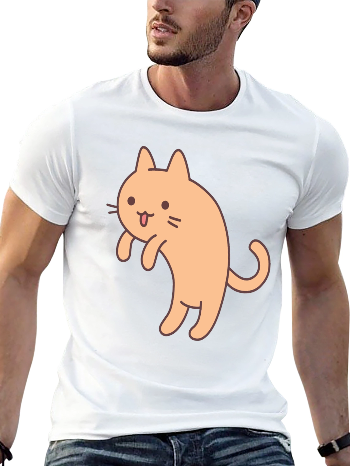 Cute Cartoon Cat Graphic T-Shirt - Black