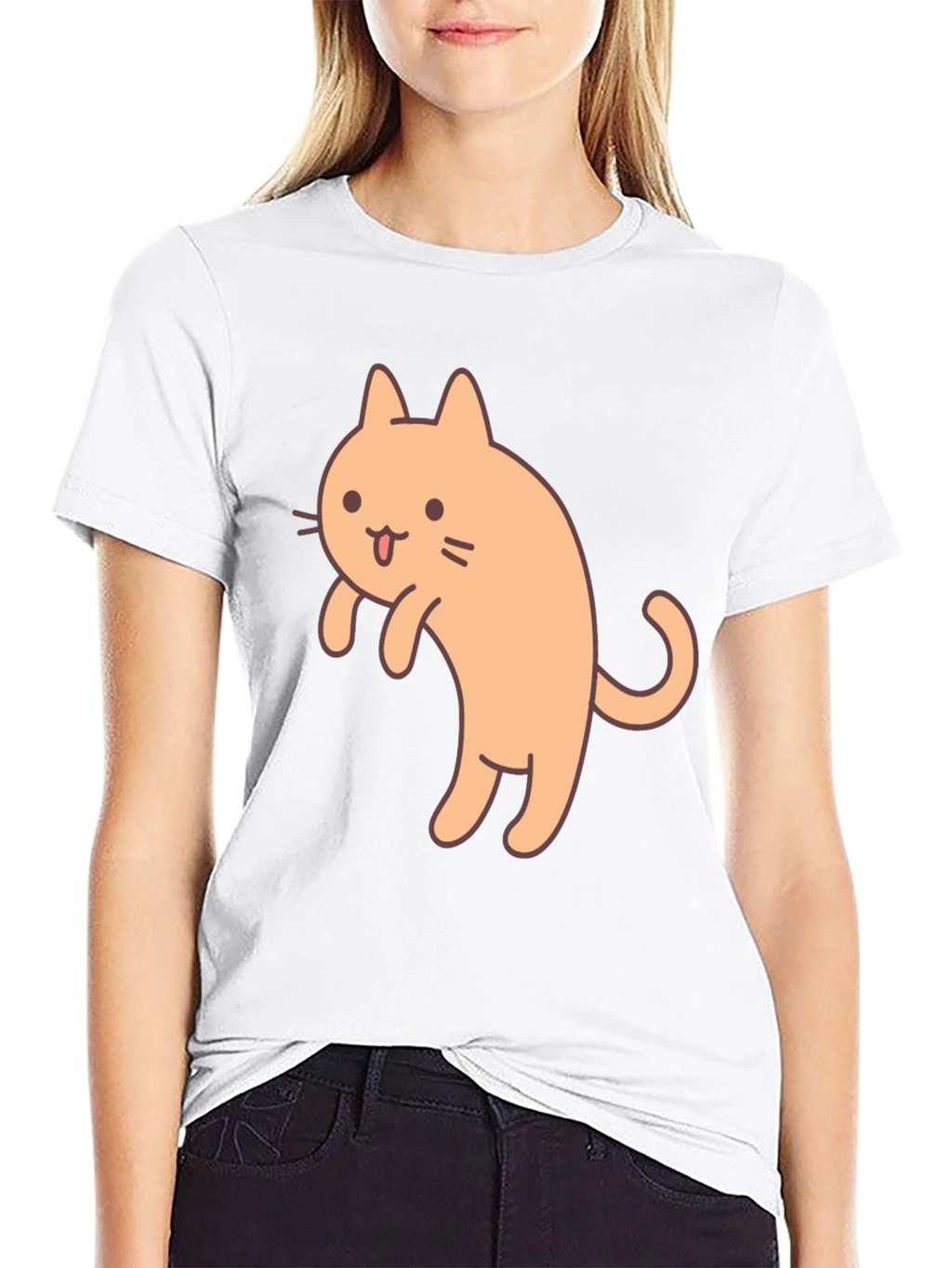 Cute Cartoon Cat Graphic T-Shirt - Black