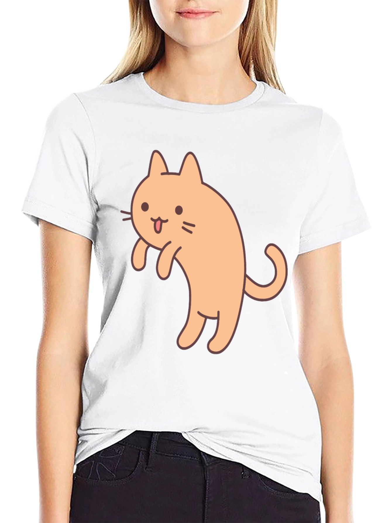 Cute Cartoon Cat Graphic T-Shirt - Black