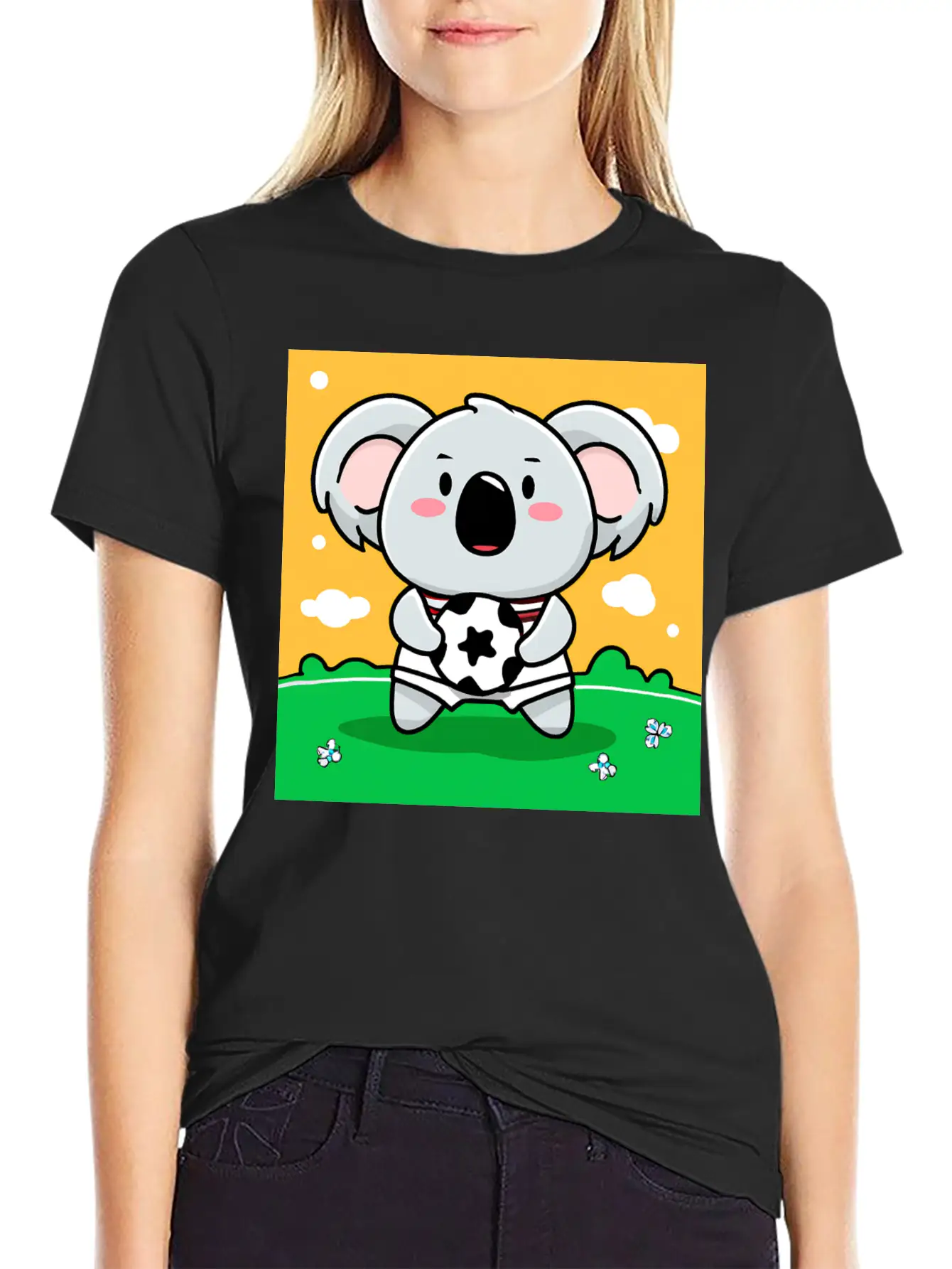 Koala With Soccer Ball In Kawaii Style For Kids Timeless Short Sleeve Tee – Comfy And Minimalist Design