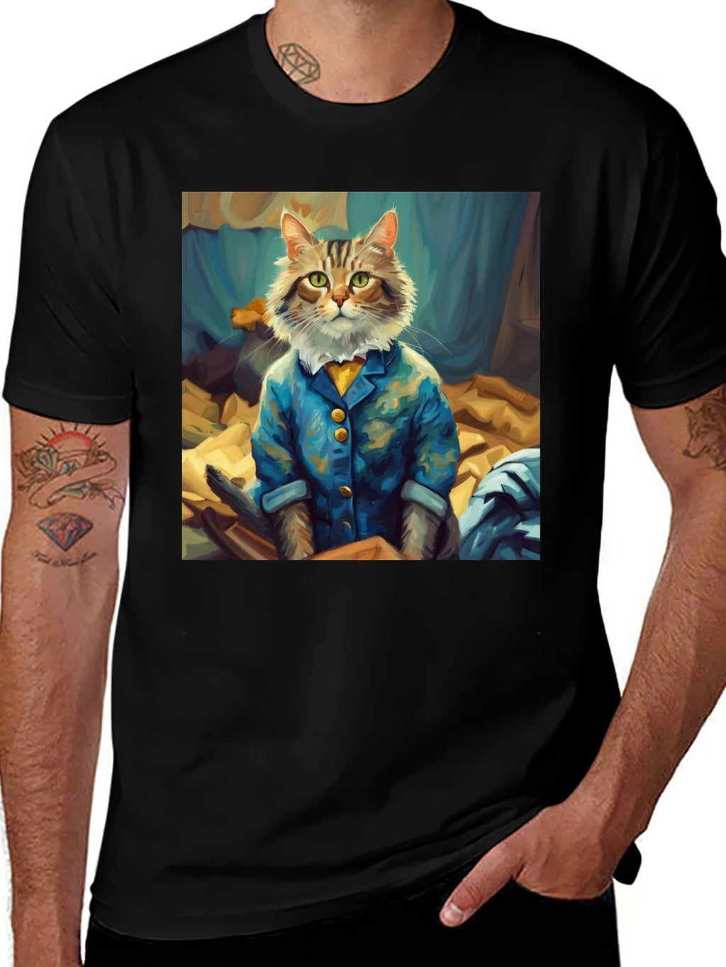 Cat Gentleman Graphic Tee - Black