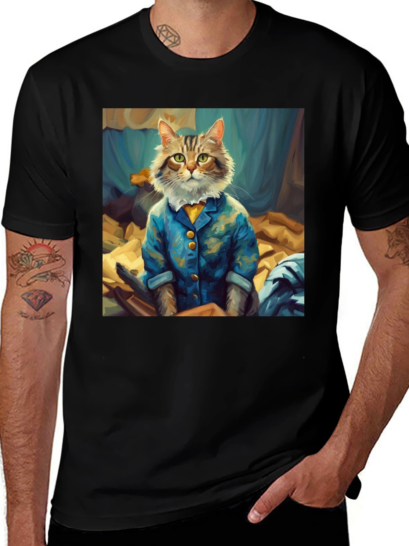 Cat Gentleman Graphic Tee - Black