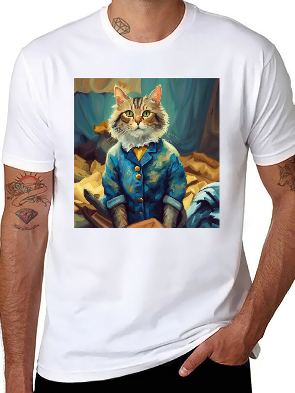 Cat Gentleman Graphic Tee - Black