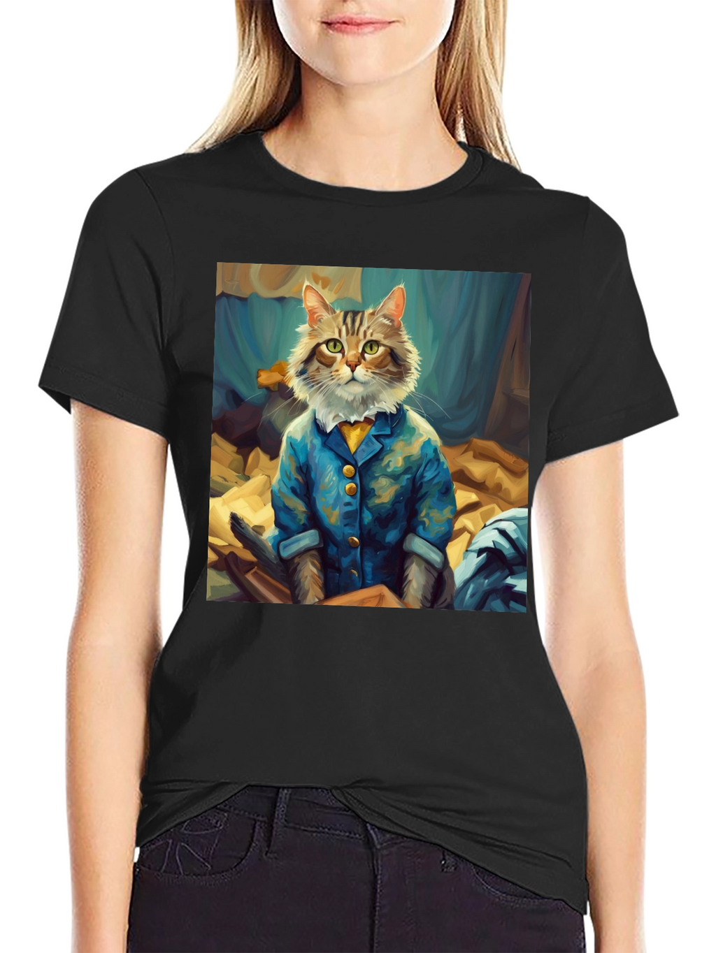 Cat Gentleman Graphic Tee - Black