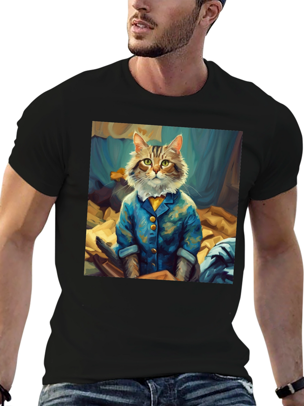Cat Gentleman Graphic Tee - Black