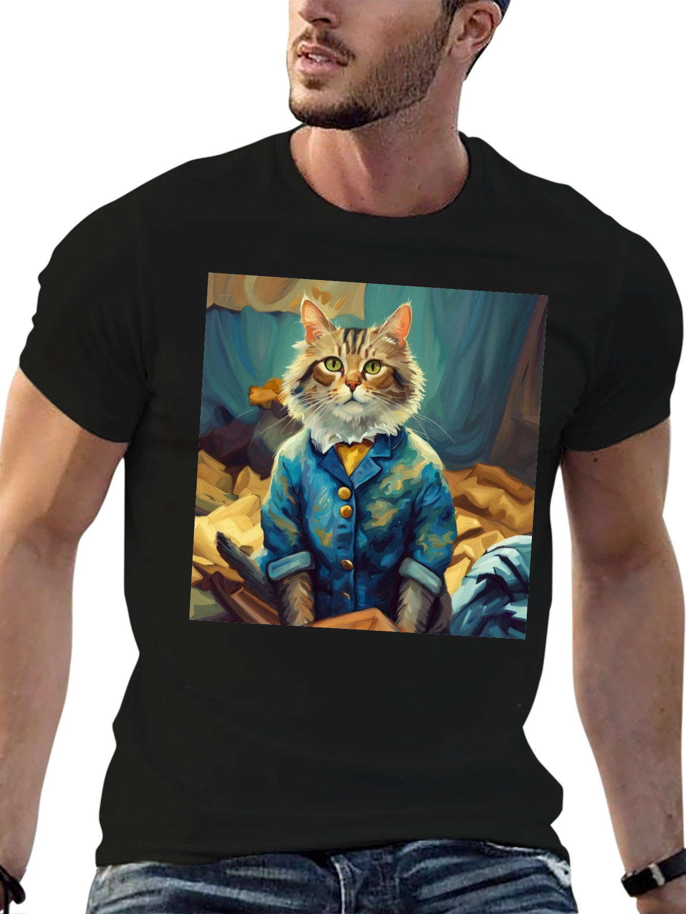 Cat Gentleman Graphic Tee - Black